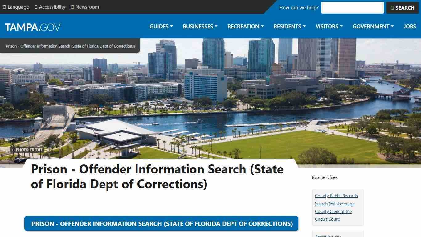 Prison - Offender Information Search (State of Florida Dept of Corrections) | City of Tampa