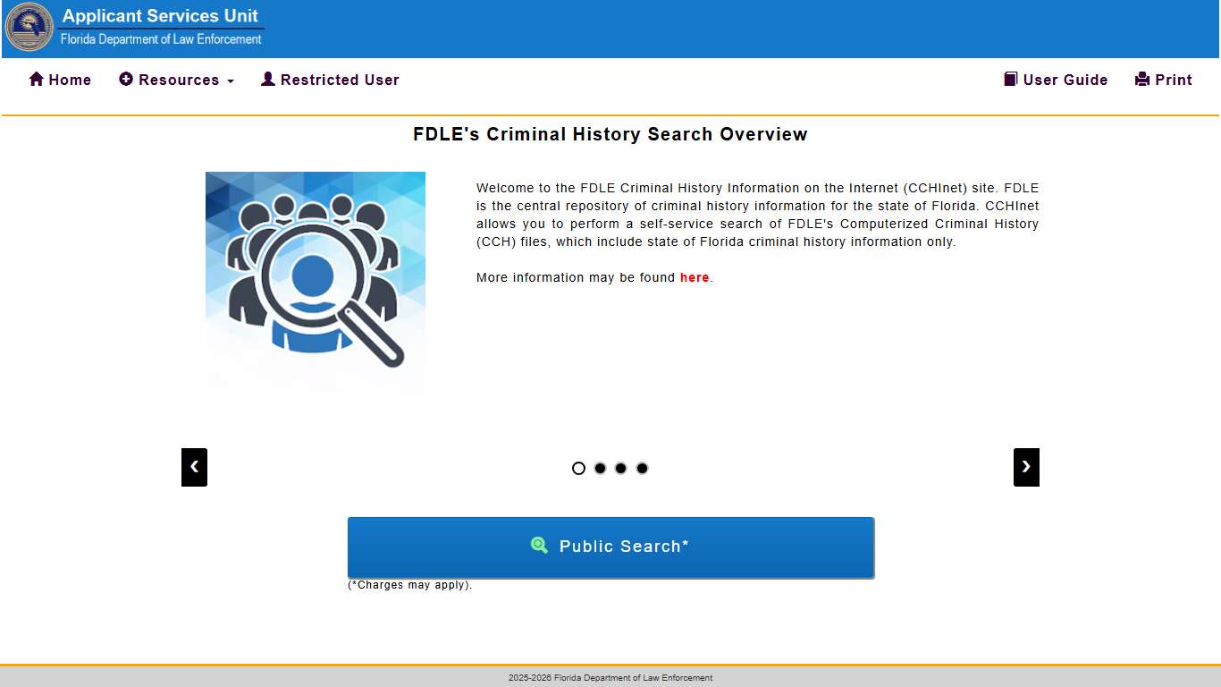 FDLE Criminal History Information on the Internet: Home Page